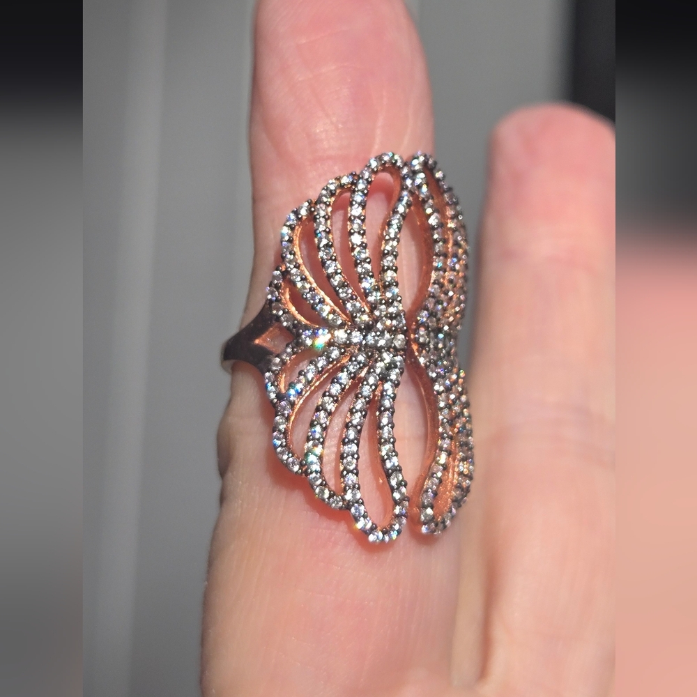 Topaz Sterling & Gold Wing Ring Sz8 - Picture 4 of 8